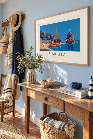 Affiche port des Pêcheurs de Biarritz et Rocher de la Vierge : encadrée au mur