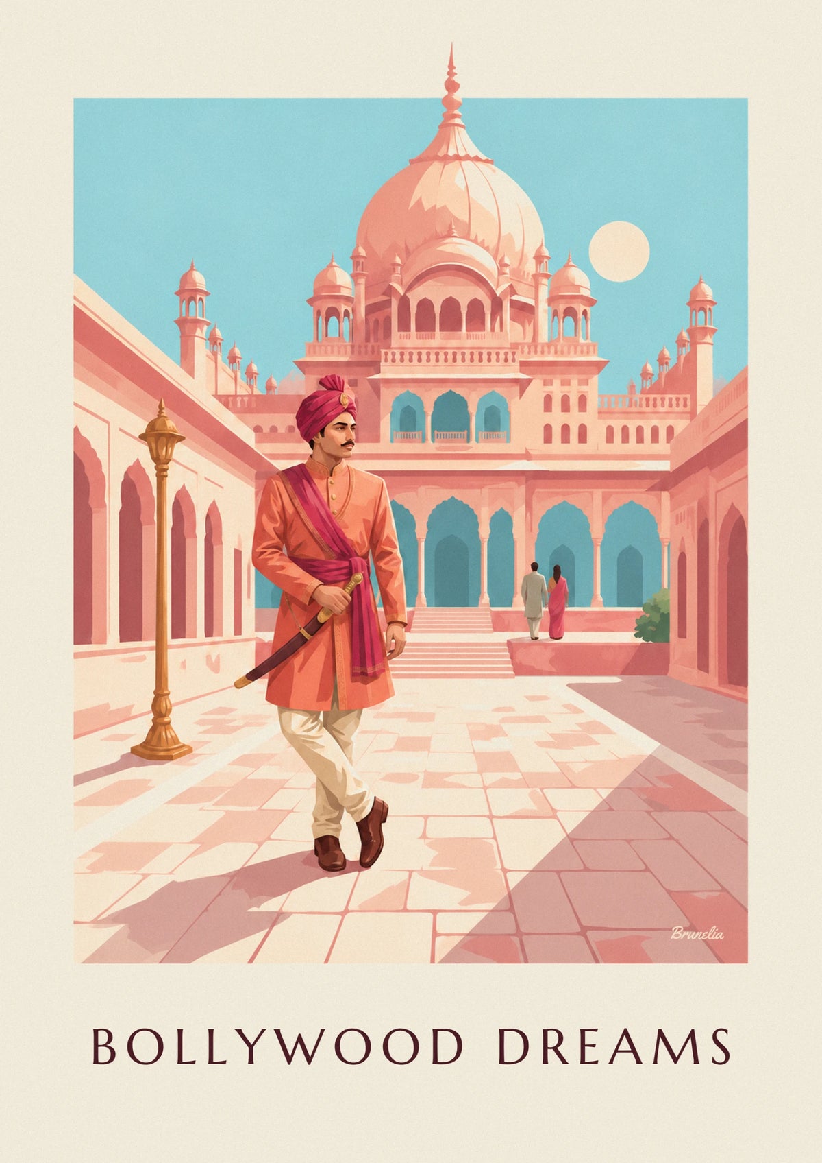 Affiche Bollywood, héros indien devant un palais à coupoles