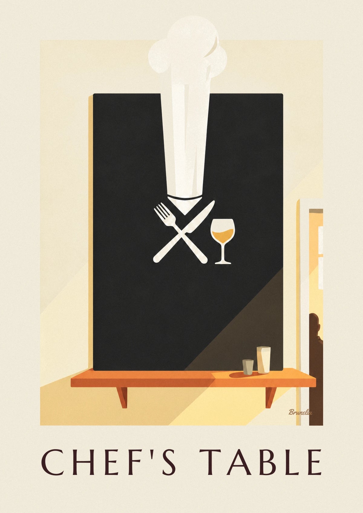 Affiche toque de chef, couverts et verre de vin sur ardoise