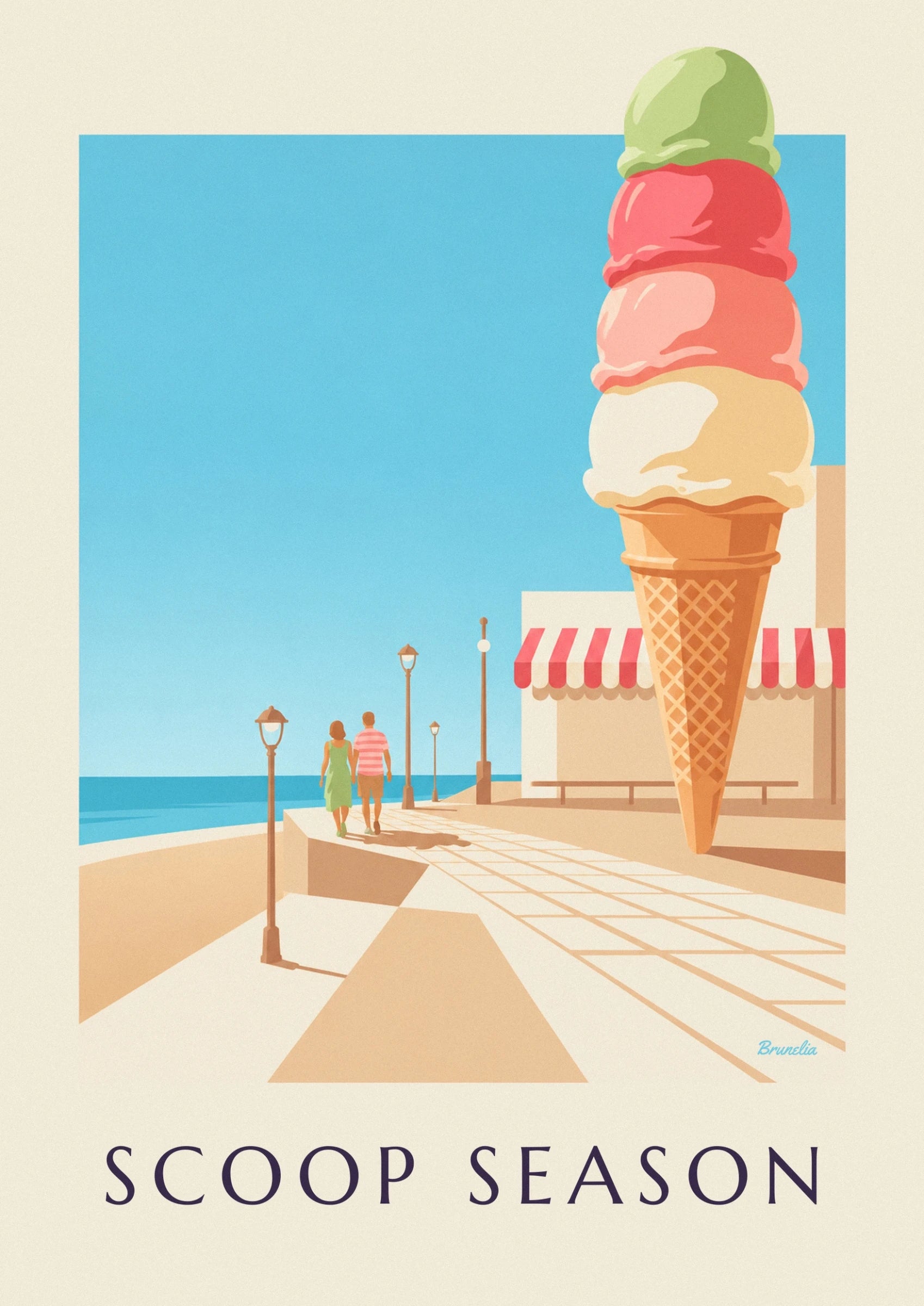 Les boules de glace vert pâle, rose et jaune sur fond bleu