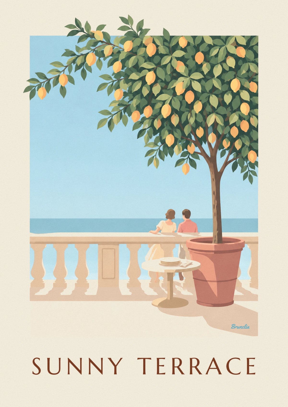 Affiche citronnier en pot sur une terrasse méditerranéenne