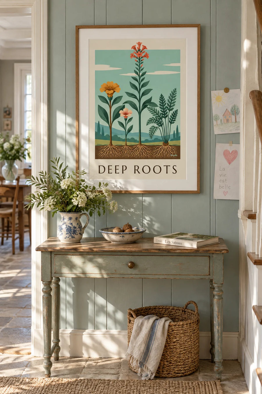 Affiche planche botanique de plantes et racines : encadrée au mur