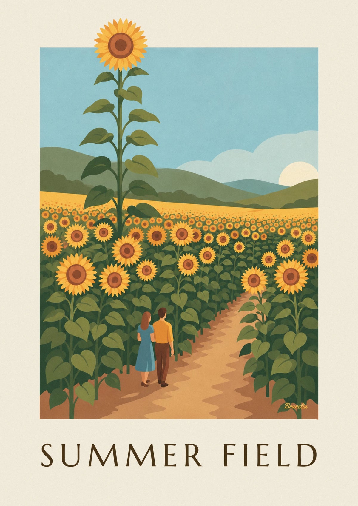Affiche champ de tournesols sous le soleil d'été