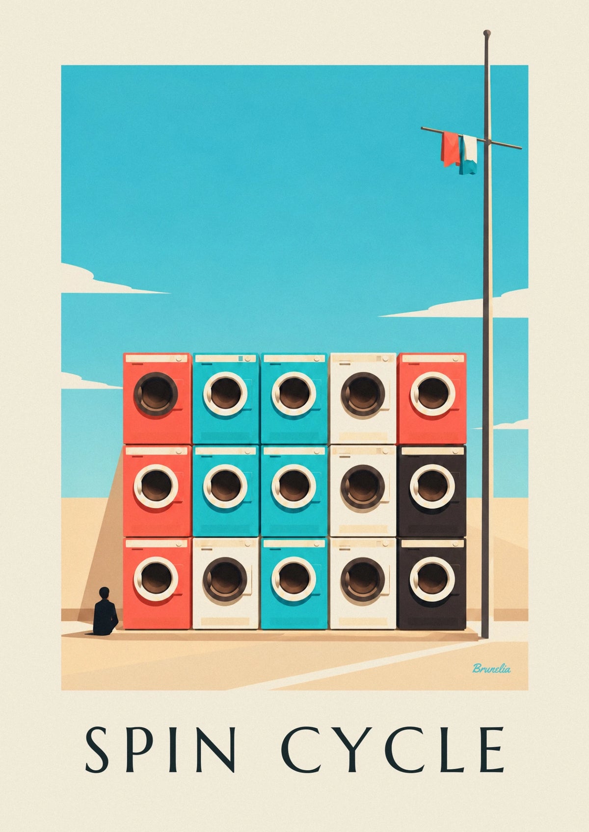Affiche grille de 9 machines à laver colorées