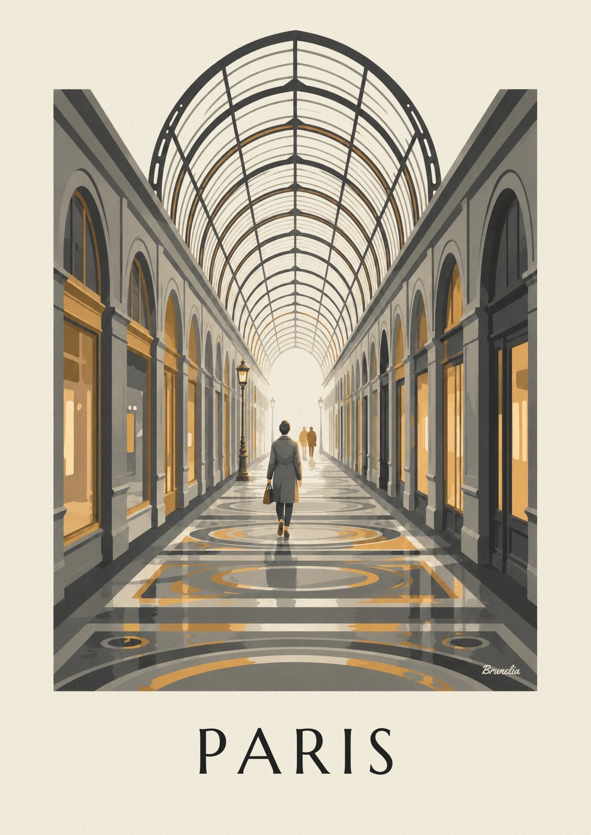 Affiche galerie Vivienne, passage couvert et verrière à Paris
