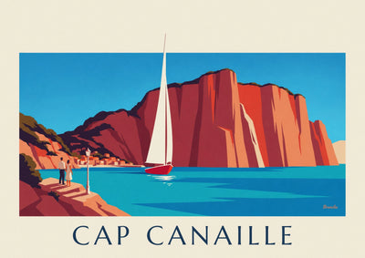 Affiche voilier au pied des falaises rouges du cap Canaille : l'affiche entière