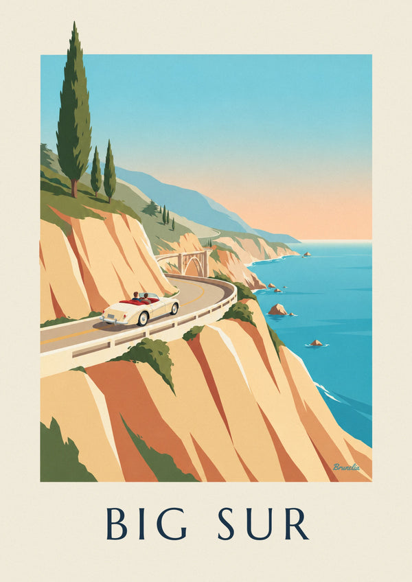 Affiche cabriolet sur la route de Big Sur en Californie