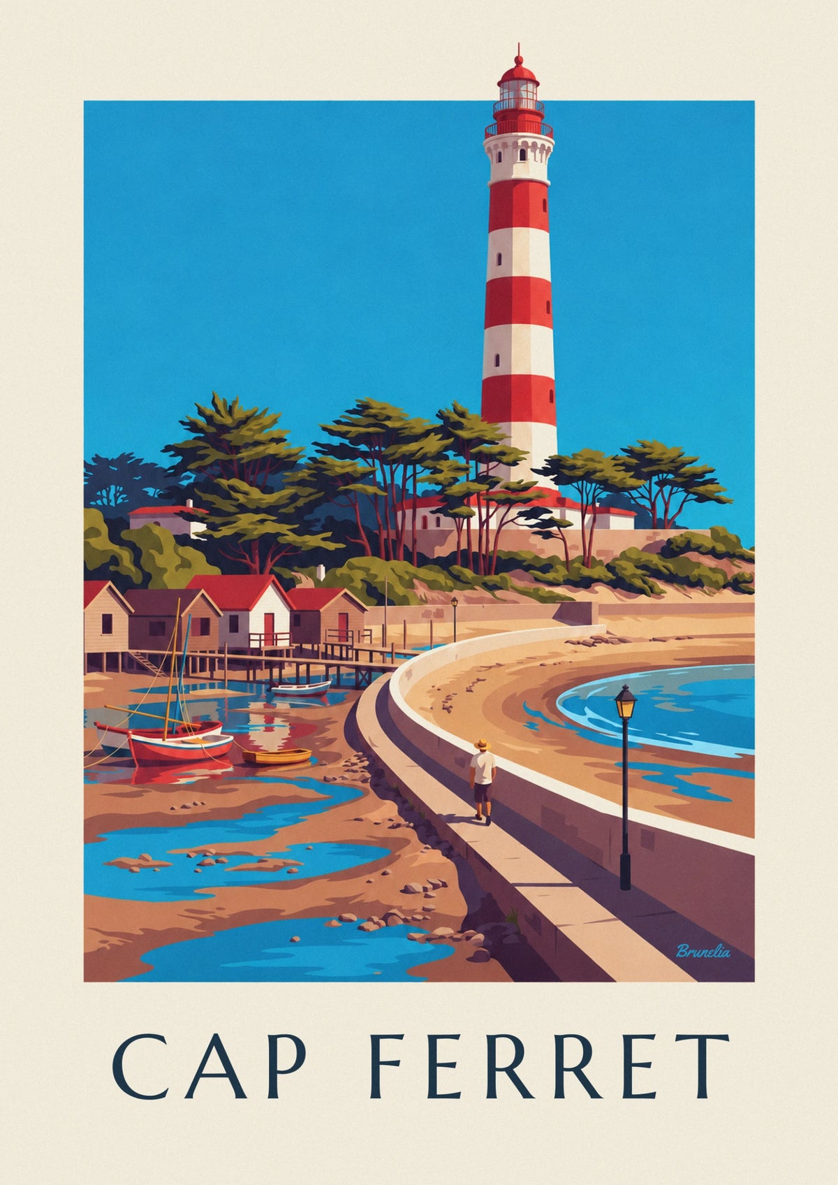 Affiche phare et cabanes ostréicoles du Cap Ferret