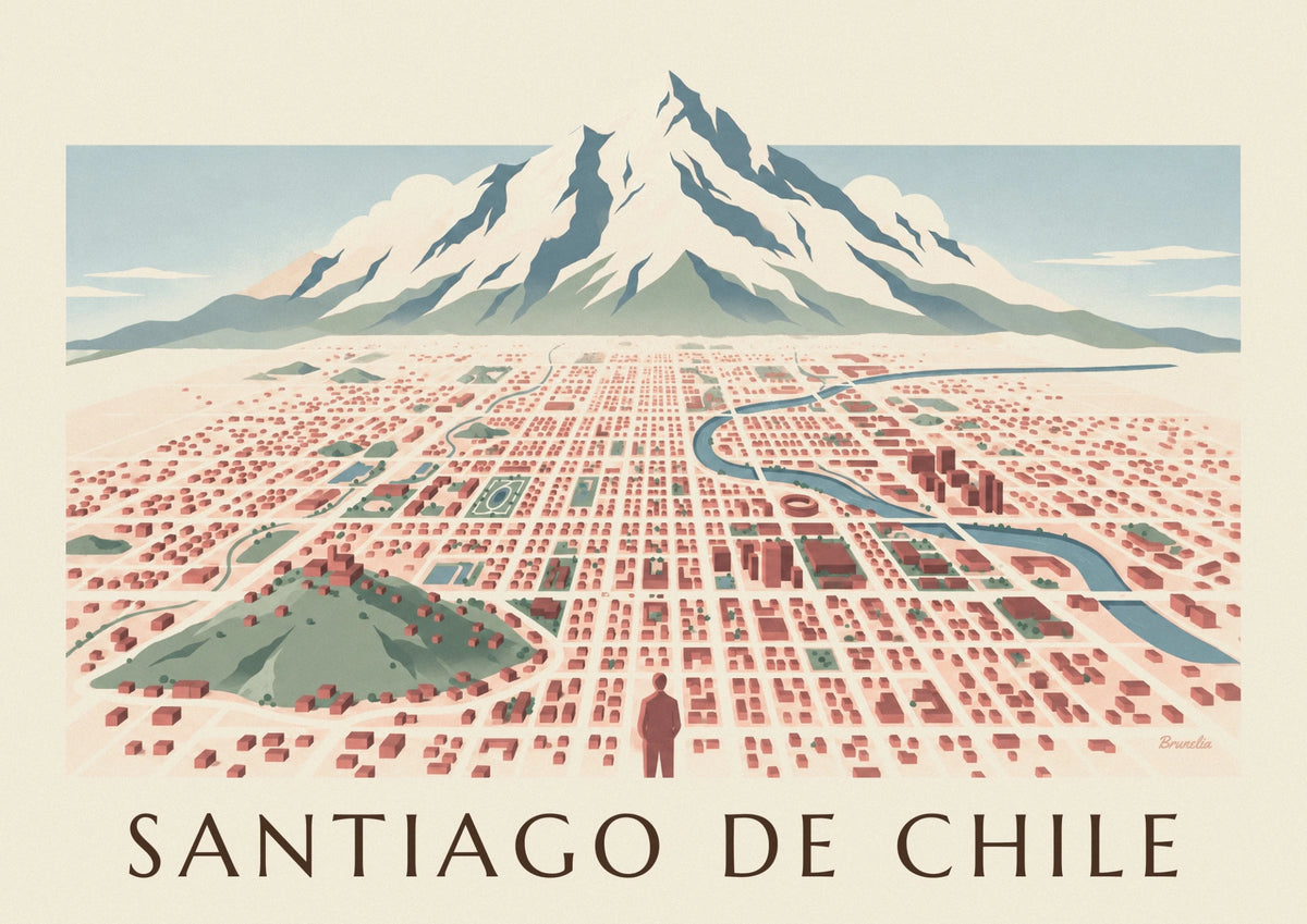 Affiche carte illustrée de Santiago du Chili et des Andes