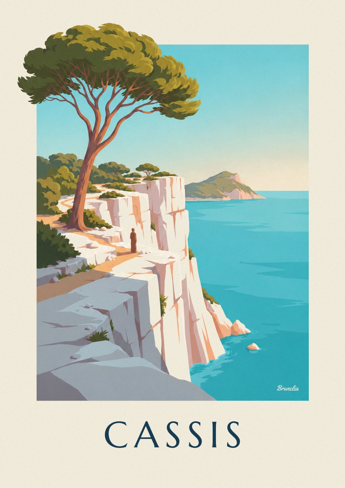 Affiche falaises, pin parasol et cap Canaille à Cassis