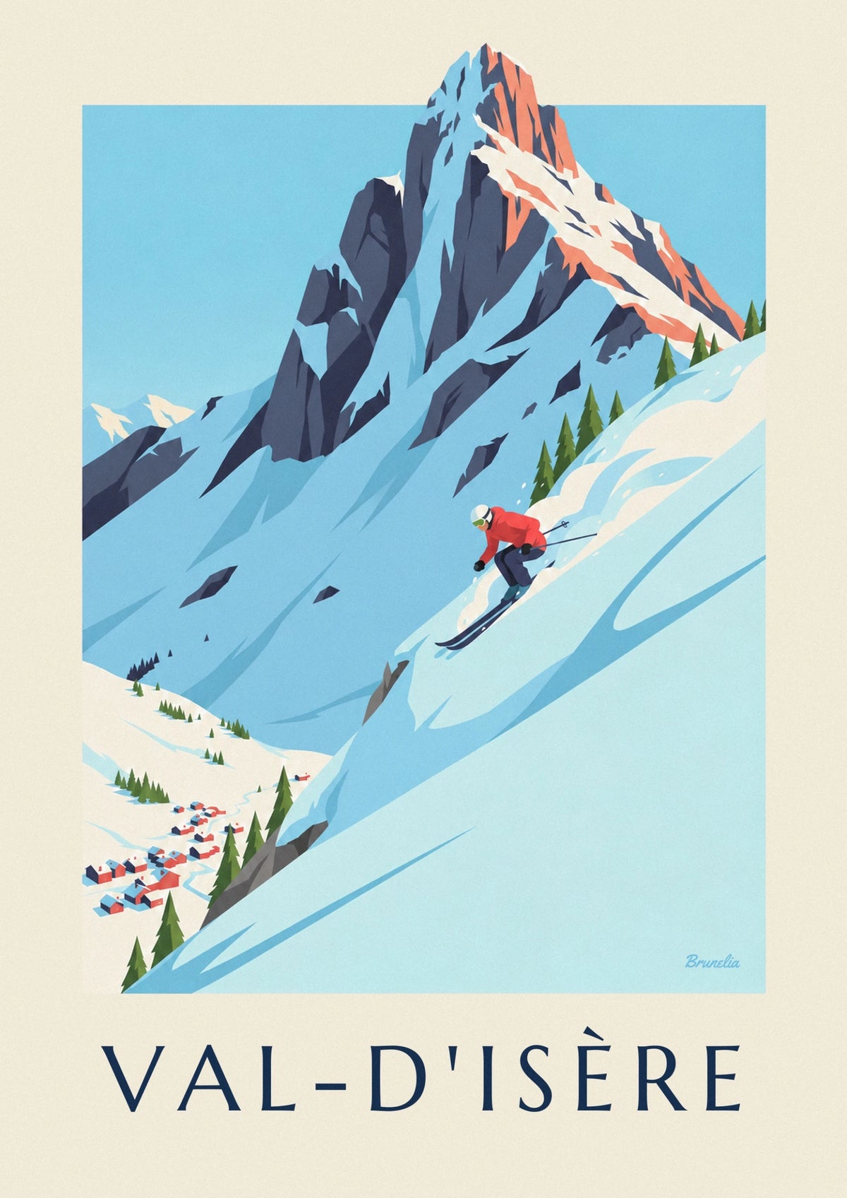 Affiche skieur dans la poudreuse à Val-d'Isère
