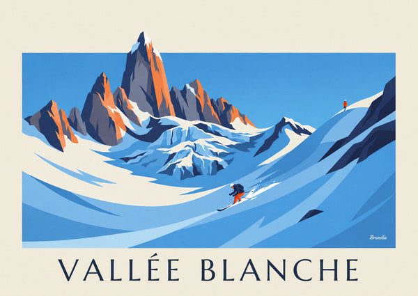 Affisch med offpiståkare på Vallée Blanche-glaciären