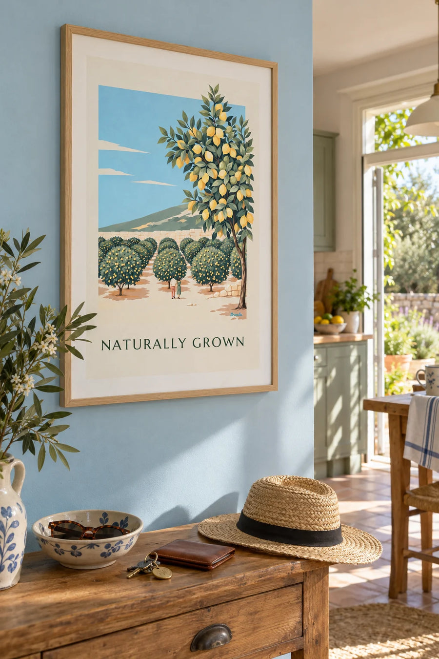 Affiche citronneraie bio en terrasses au bord de la mer : encadrée au mur