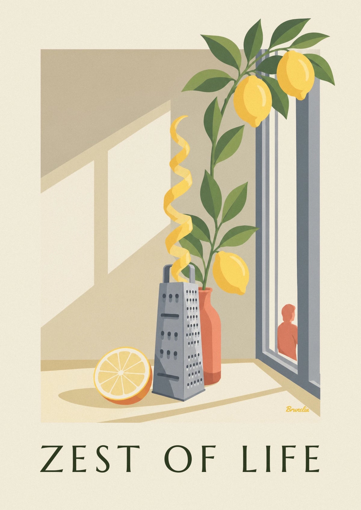 Affiche zeste de citron et râpe de cuisine près d'une fenêtre