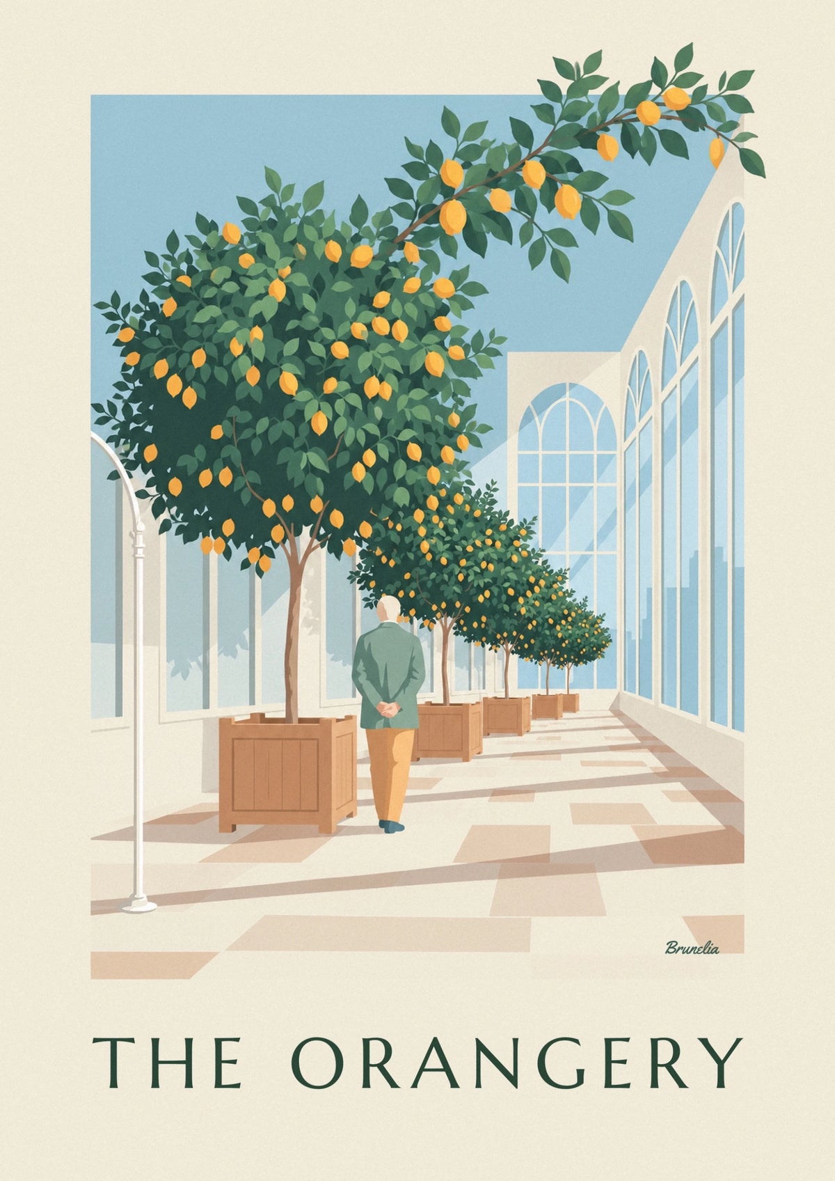 Affiche citronniers en caisses dans une orangerie vitrée