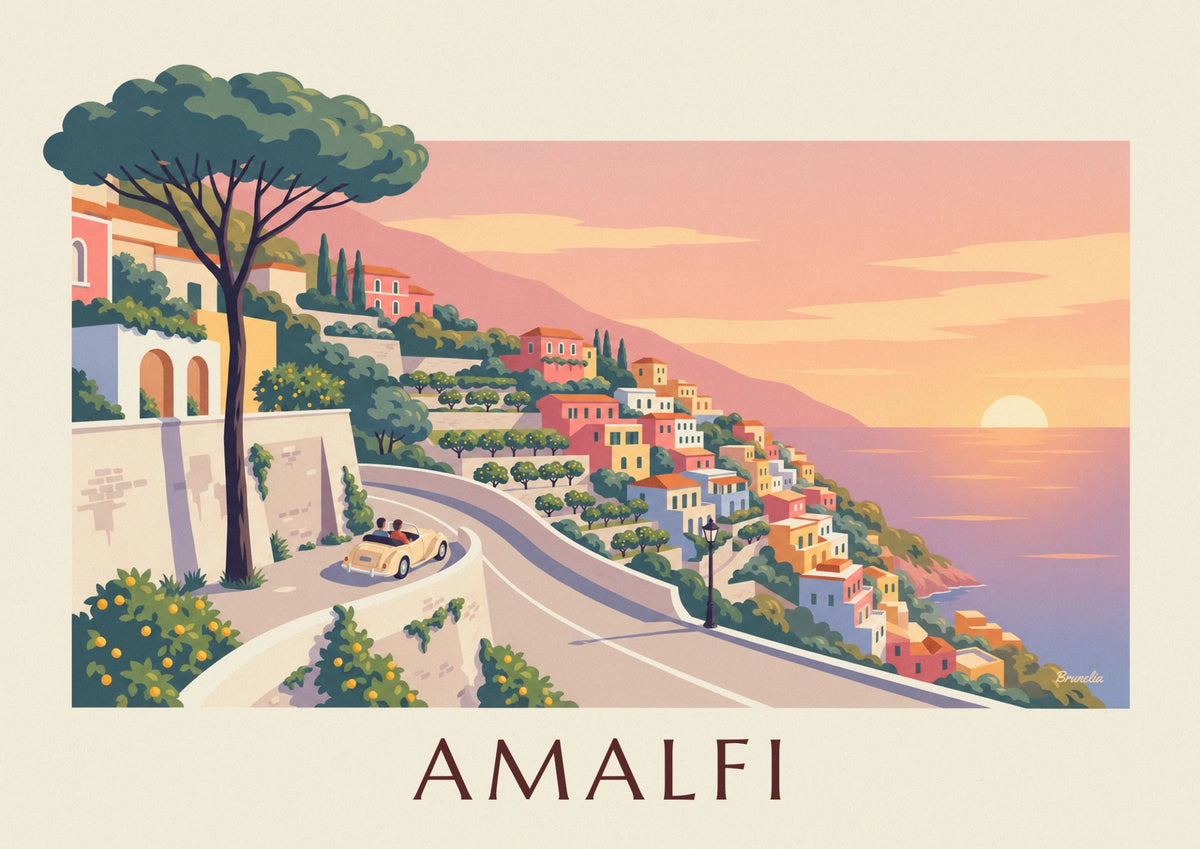 Affiche route côtière d'Amalfi au coucher du soleil