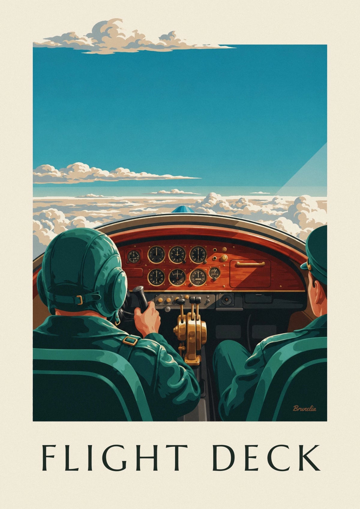 Affiche cadrans et instruments d'un cockpit d'avion à hélices