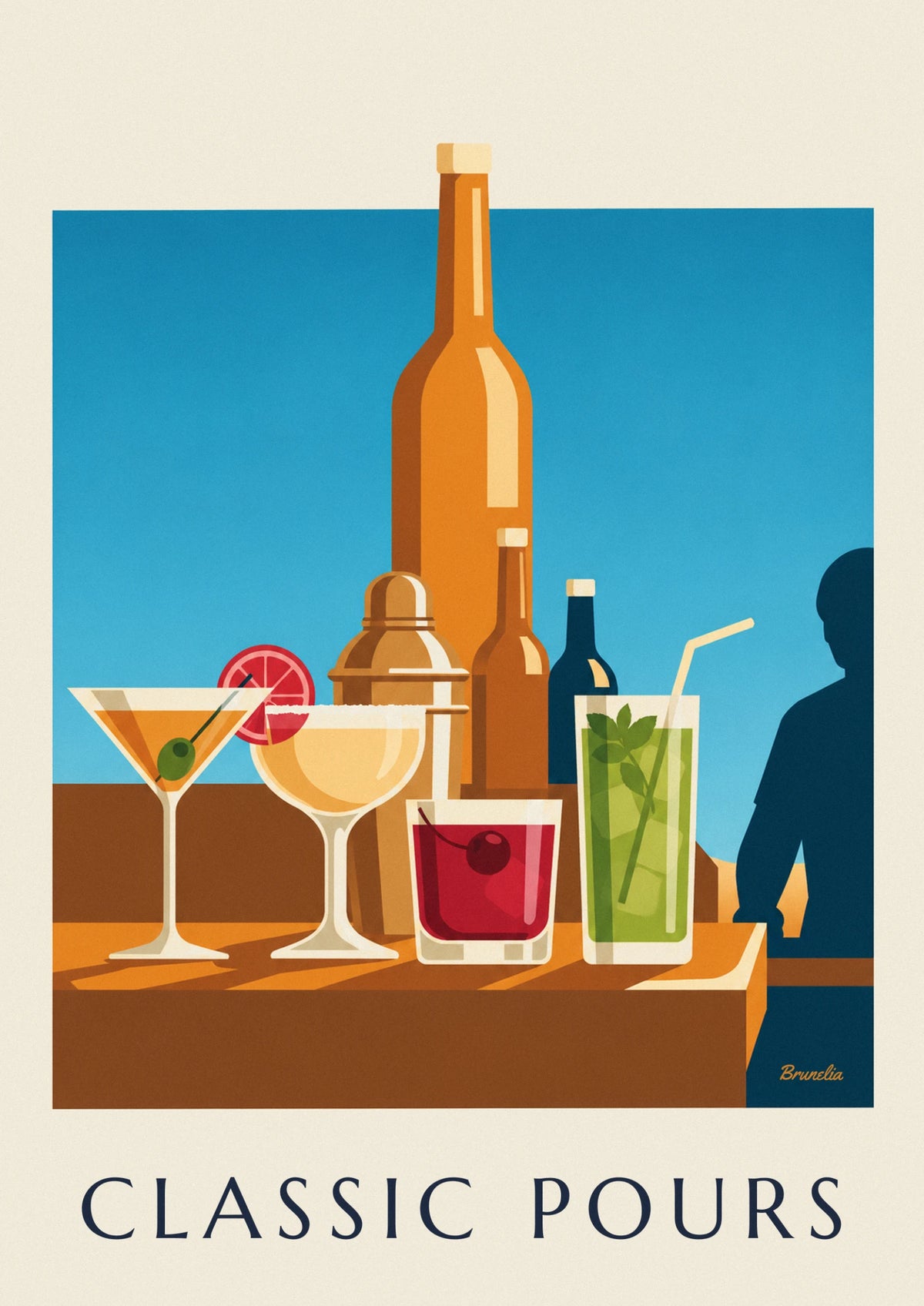 Affiche cocktails classiques sur un comptoir de bar