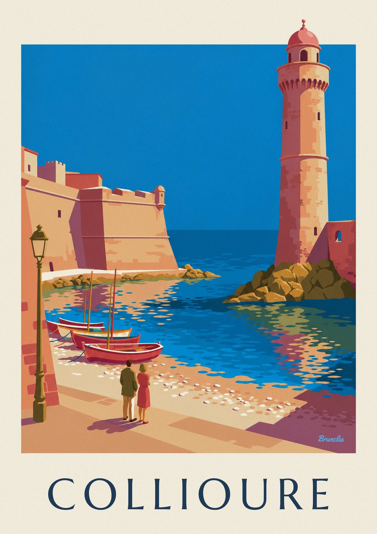 Affiche château royal et clocher de Collioure au bord de la baie