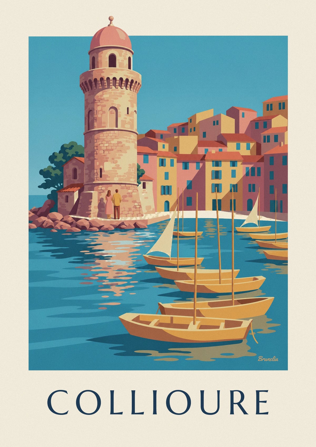 Affiche voiliers jaunes dans le port de Collioure