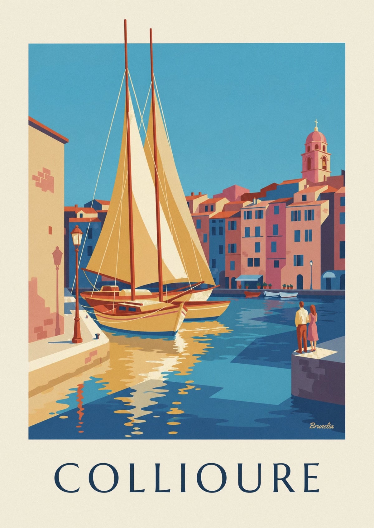 Affiche voiliers jaunes dans le port de Collioure