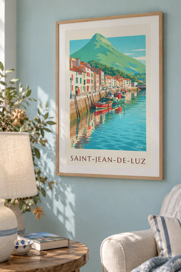 Affiche port de pêche de Saint-Jean-de-Luz et La Rhune : encadrée au mur