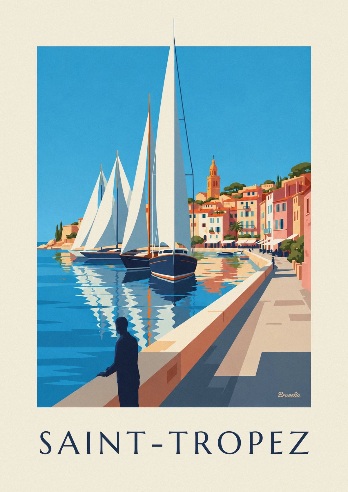 Affiche régates de voiliers dans la baie de Saint-Tropez