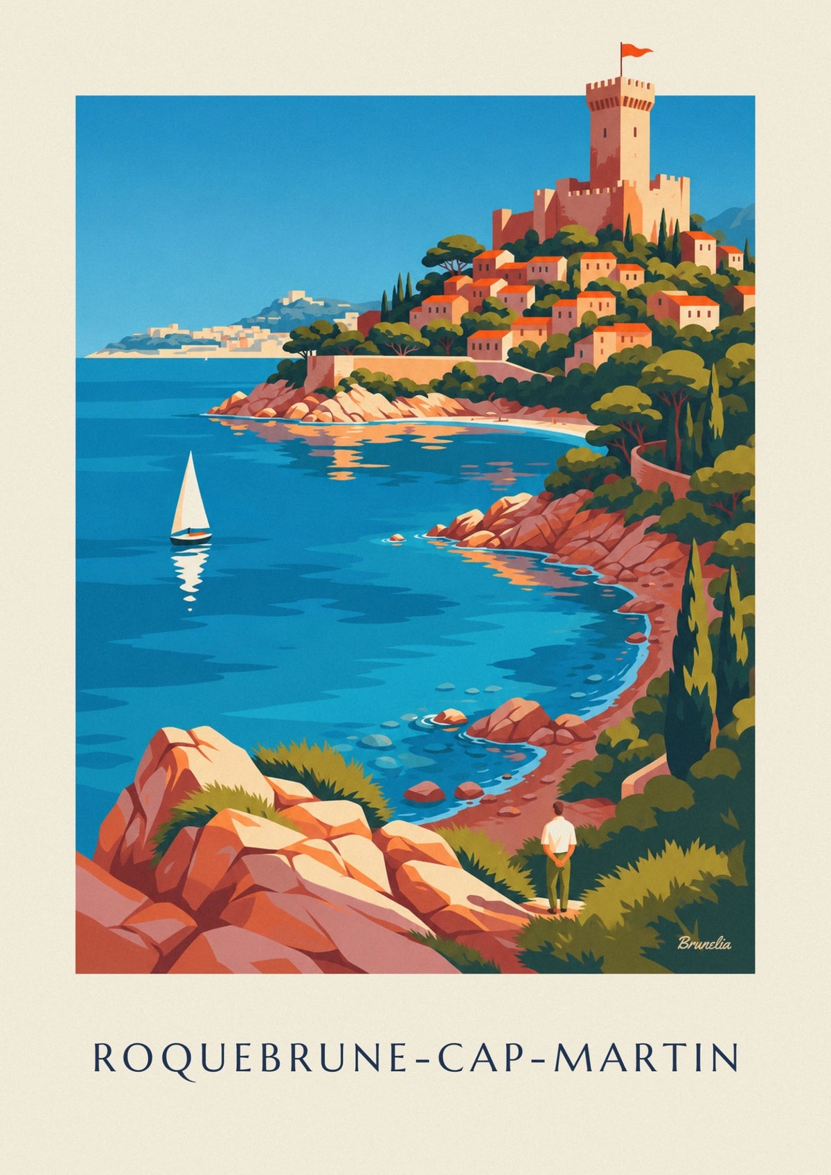 Affiche baie et village perché de Roquebrune-Cap-Martin