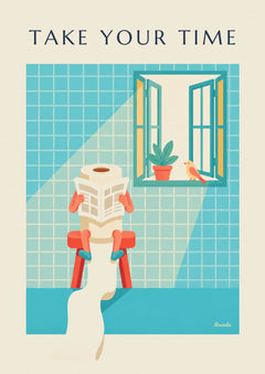 Affiche personnage papier toilette en pleine lecture