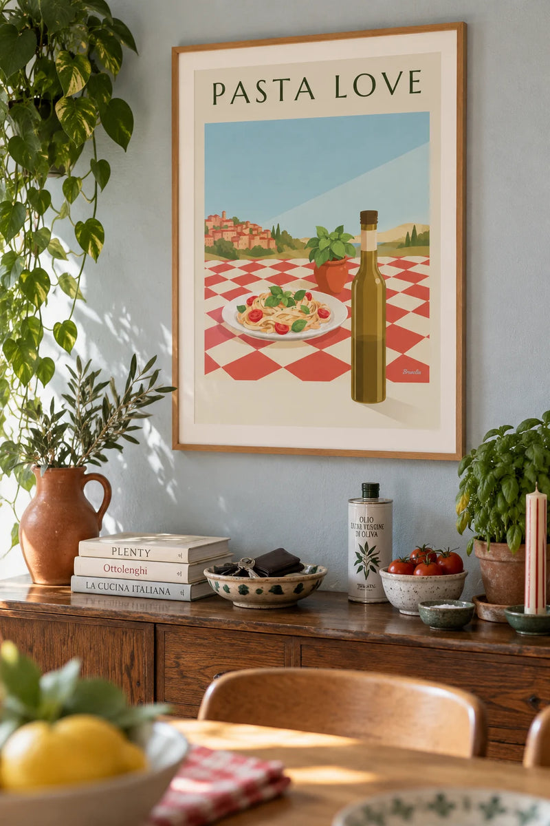 Affiche cuisine vintage accrochée dans un intérieur