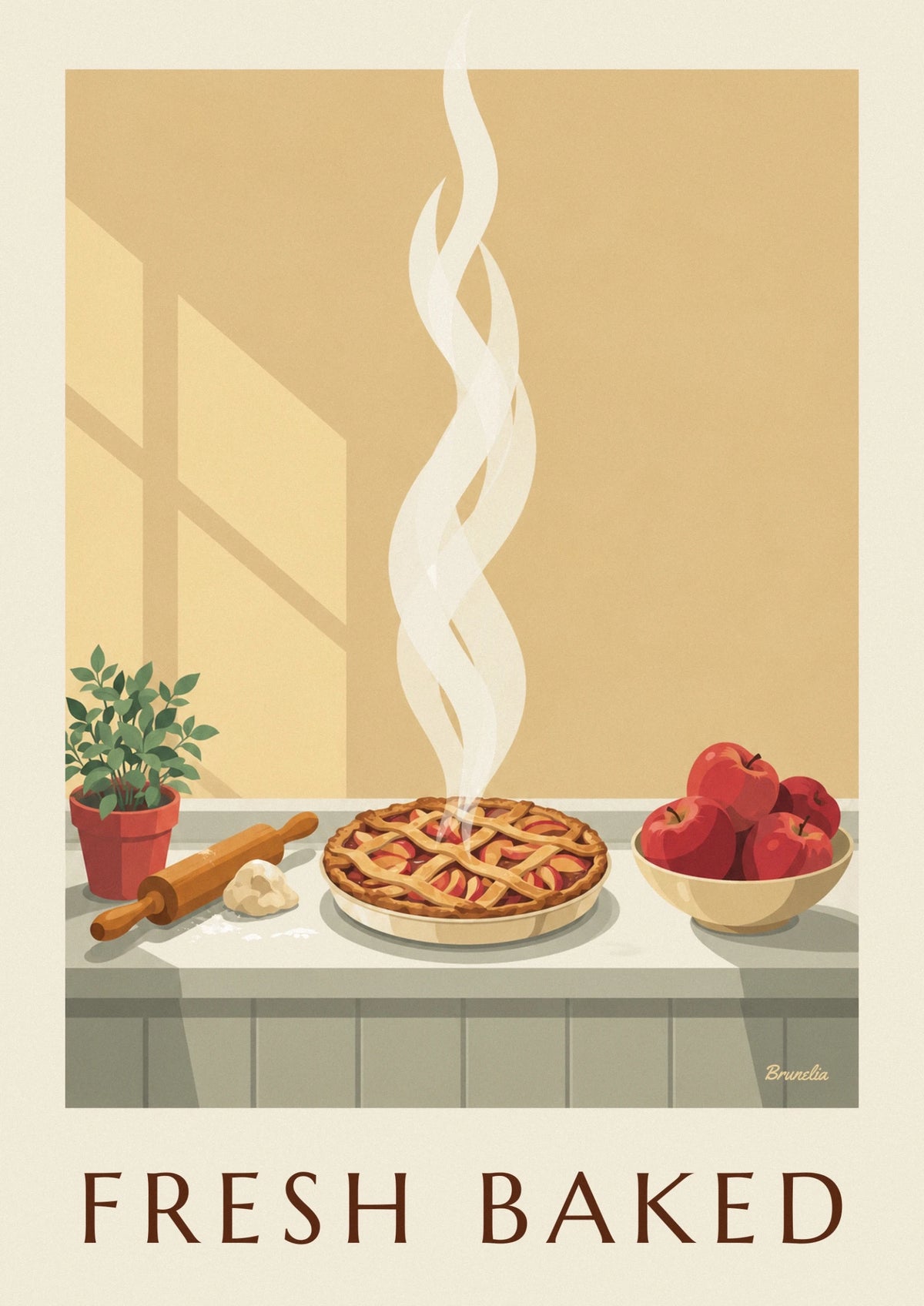 Affiche tarte aux pommes et rouleau à pâtisserie