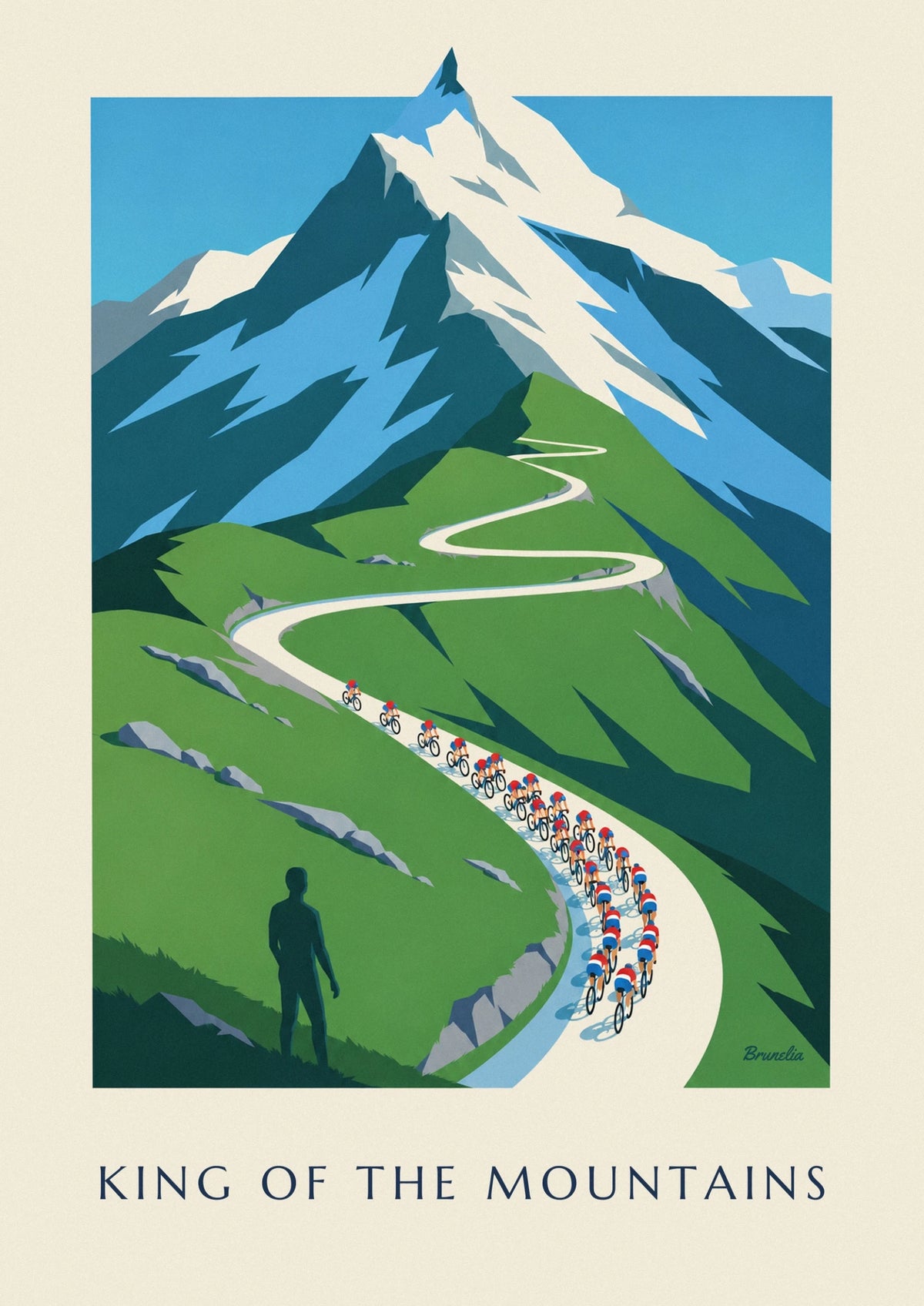 Affiche peloton cycliste dans les lacets d'un col alpin