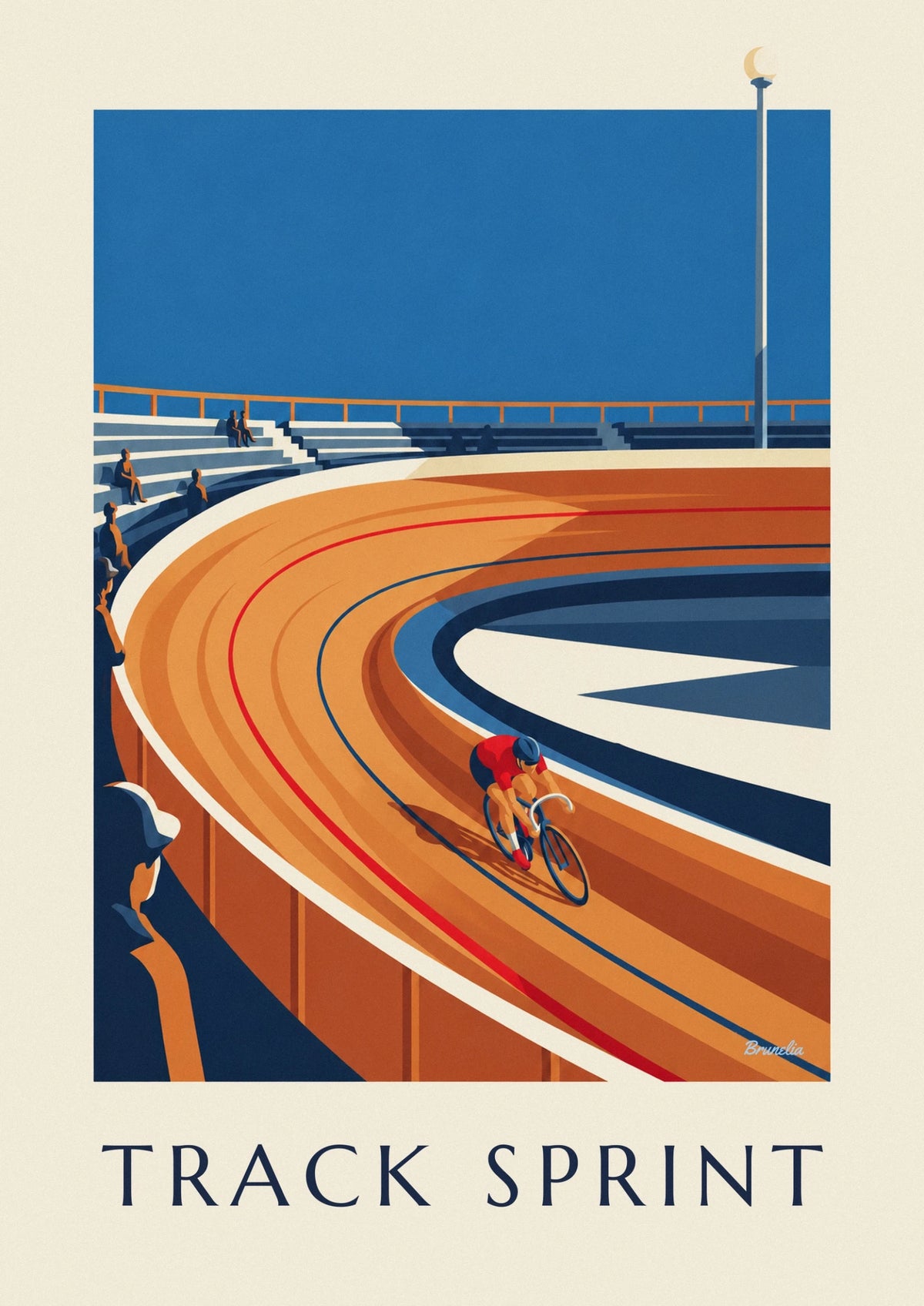 Affiche cycliste sur la piste d'un vélodrome en bois