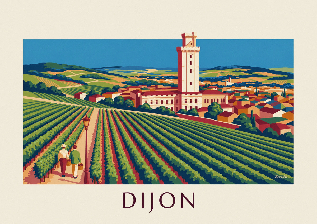 Affiche vignobles et palais des Ducs de Dijon en Bourgogne