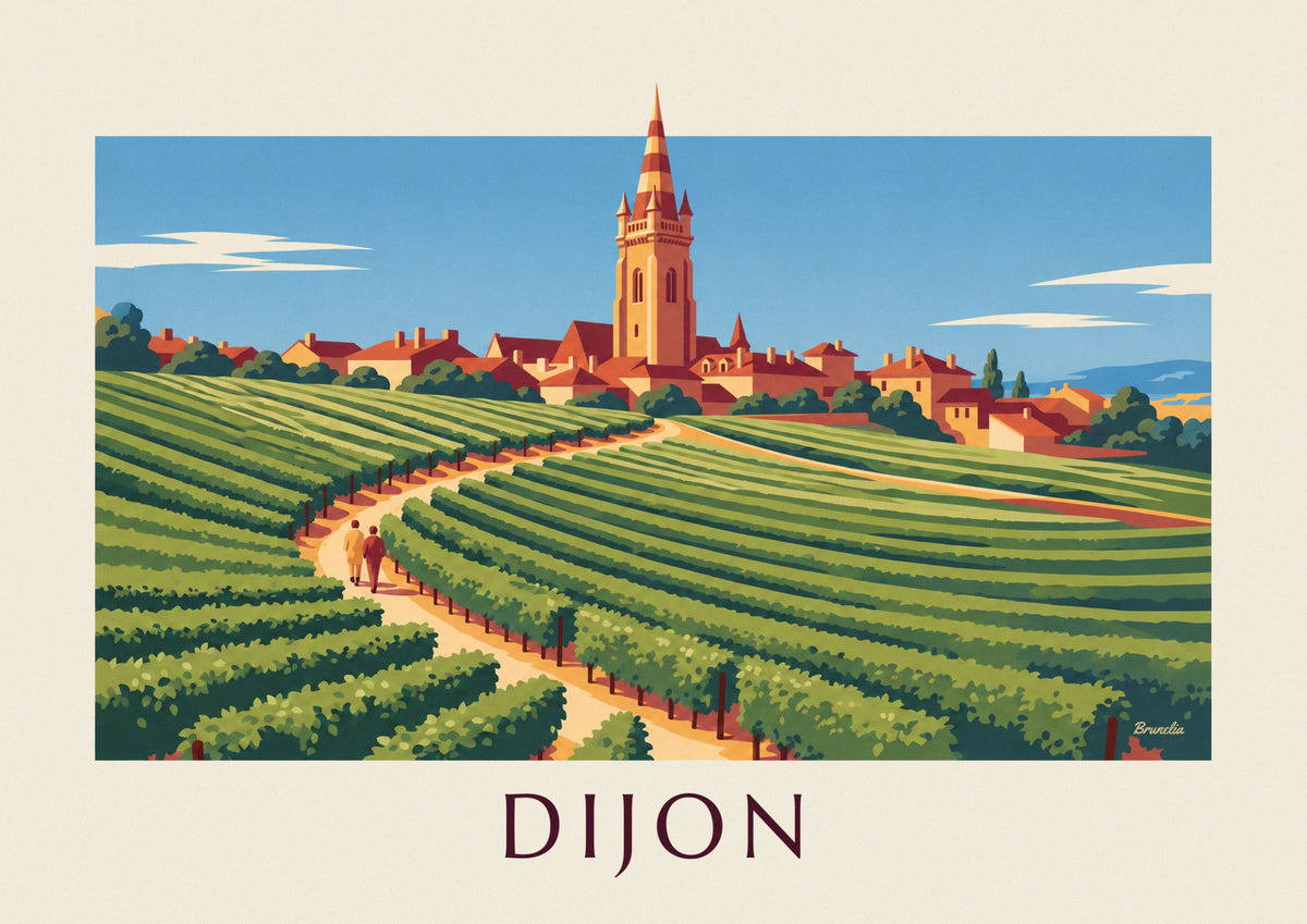 Affiche vignobles et palais des Ducs de Dijon en Bourgogne