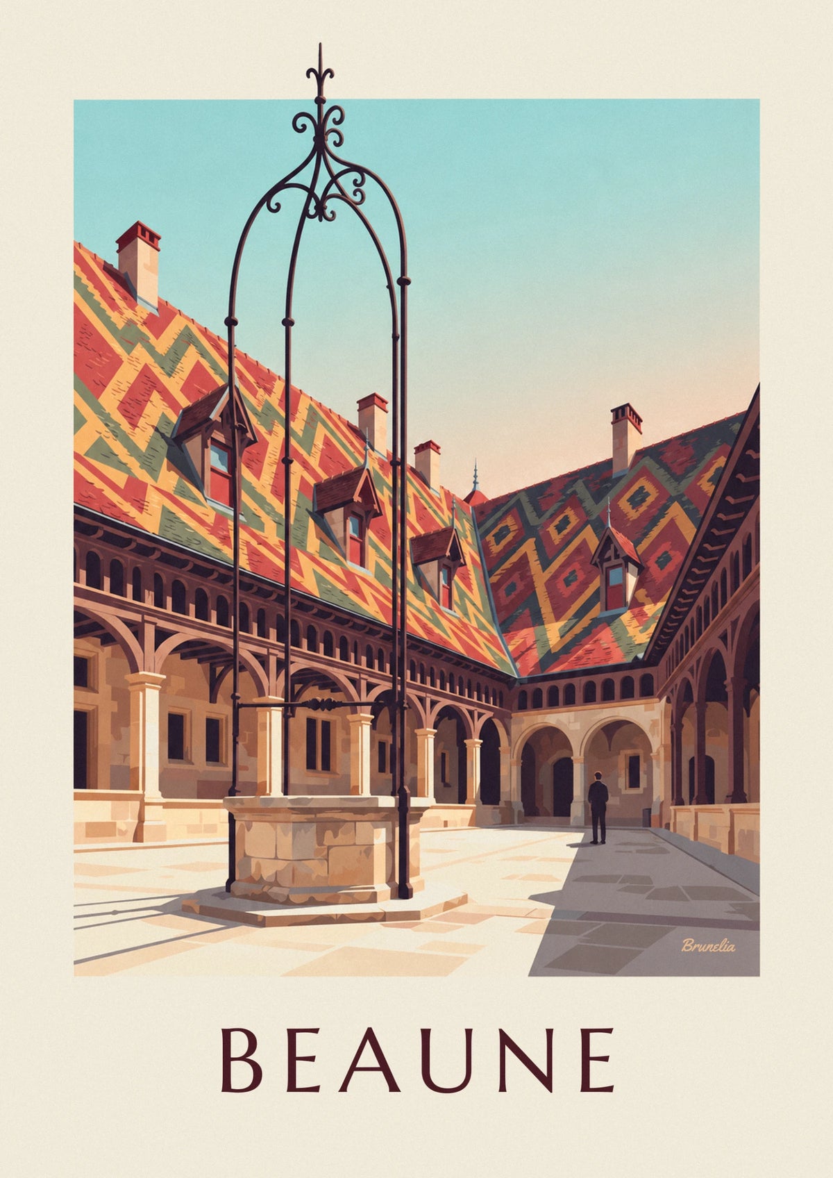 Affiche toits vernissés et puits des hospices de Beaune