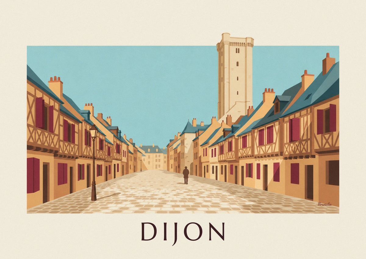 Affiche maisons à colombages médiévales de Dijon