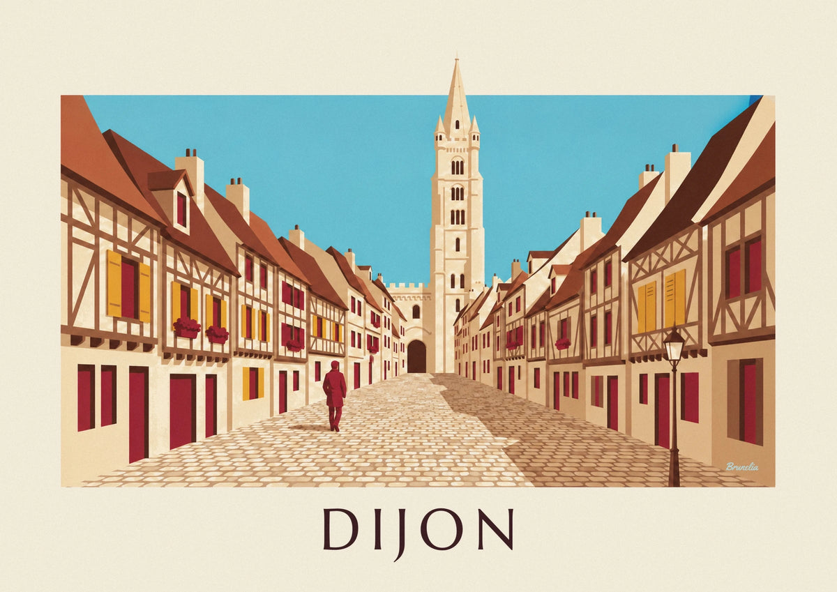 Affiche maisons à colombages médiévales de Dijon