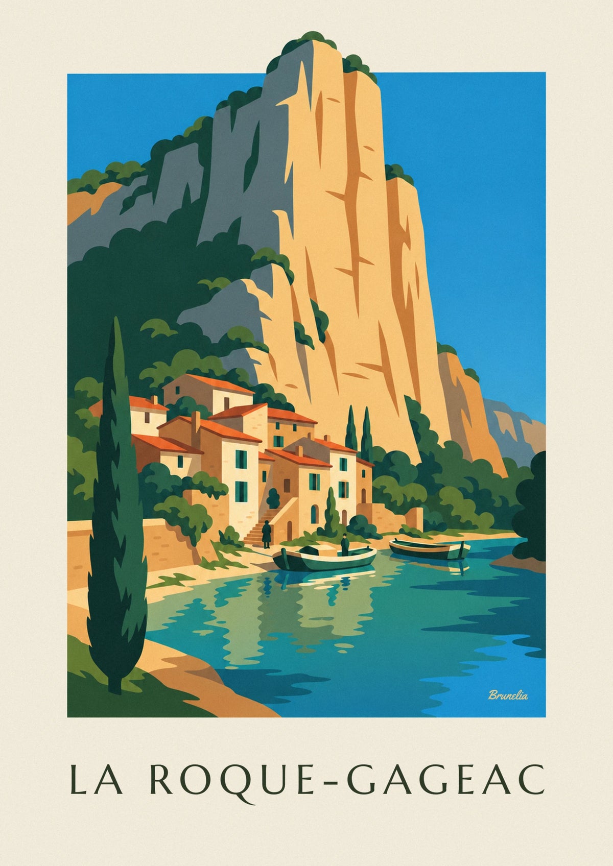 Affiche village de La Roque-Gageac au bord de la Dordogne