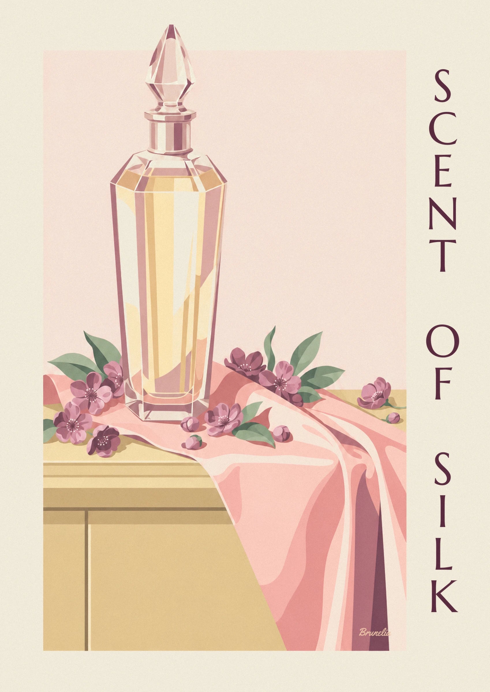 Le bouchon taillé et le col du flacon en cristal, reflets rosés et dorés