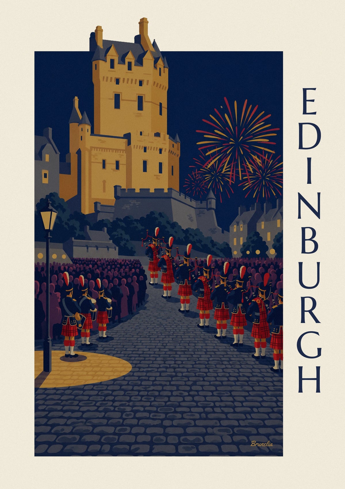 Affiche château d'Édimbourg et Military Tattoo de nuit