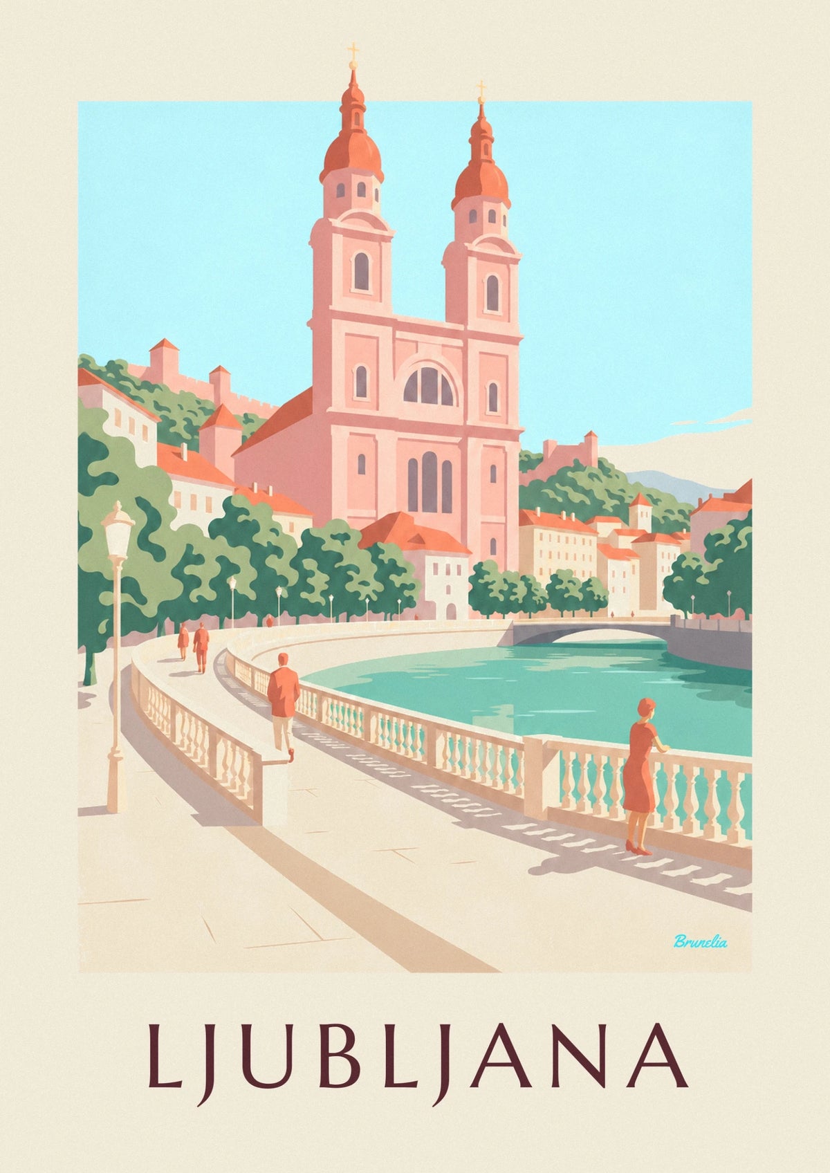 Affiche église franciscaine rose de Ljubljana