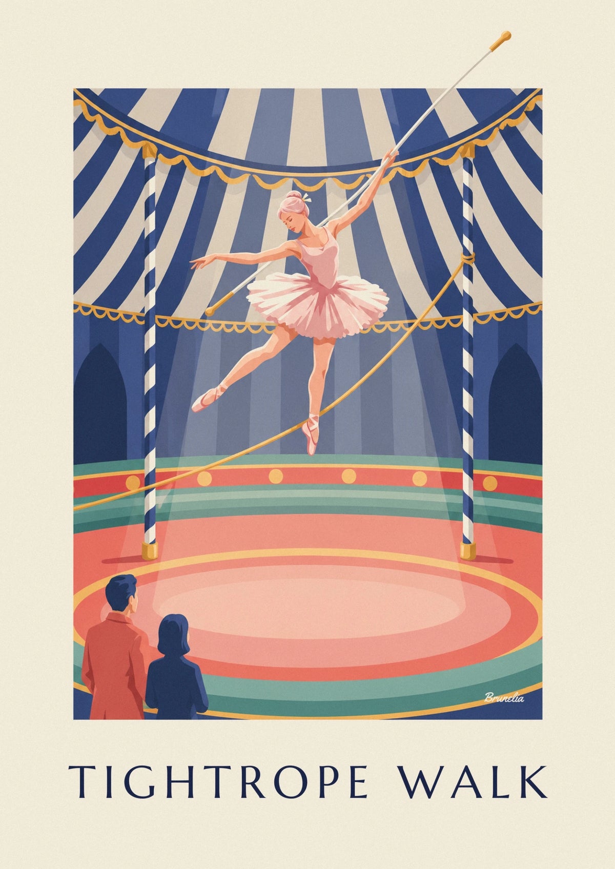 Affiche funambule acrobate sur fil tendu sous le chapiteau