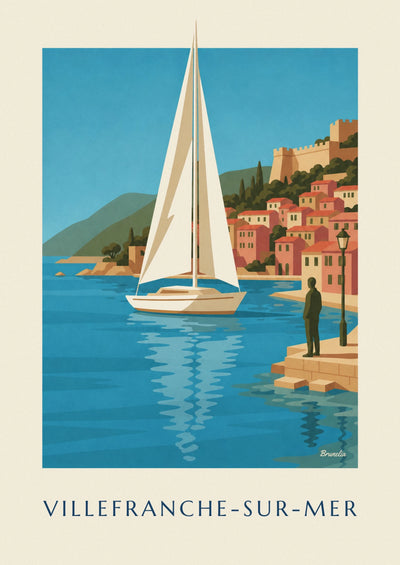 Affiche voilier dans la rade de Villefranche-sur-Mer : l'affiche entière