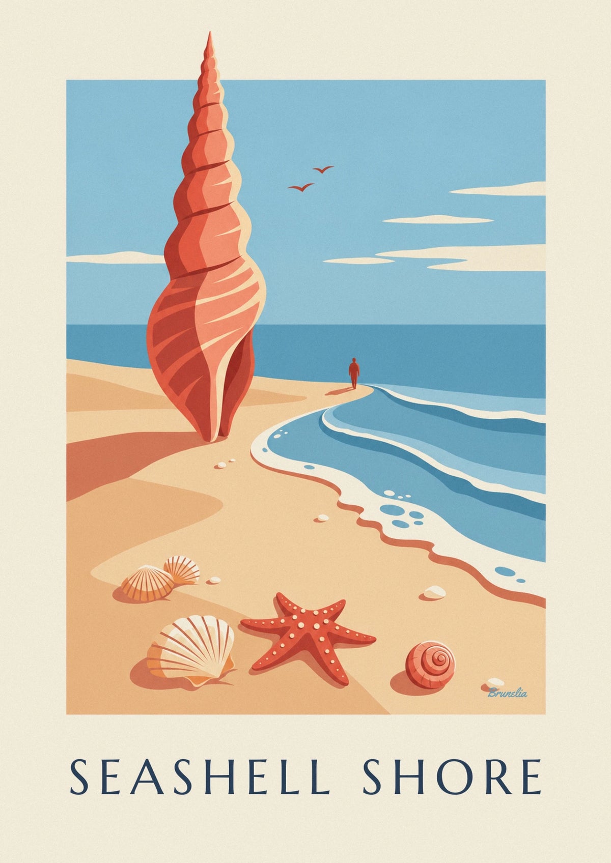 Affiche étoile de mer et coquillages sur le sable