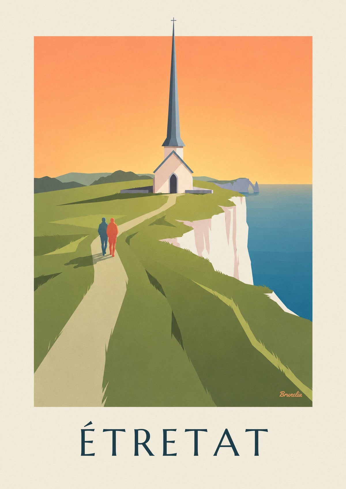 Affiche chapelle Notre-Dame de la Garde sur la falaise d'Étretat