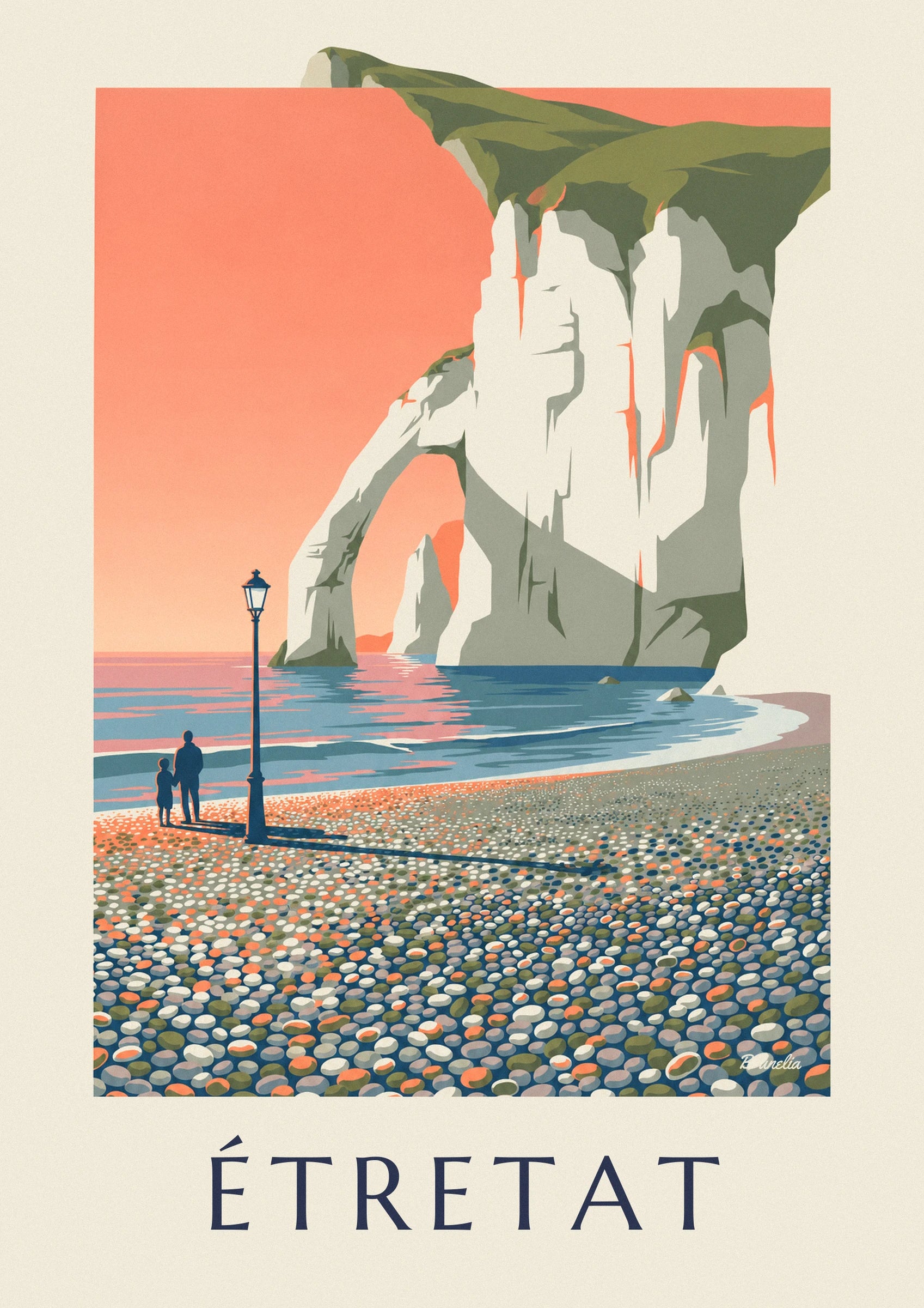 White cliffs streaked with olive-green shadows and touches of orange