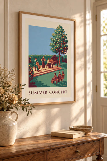 Affiche trio de musique classique en concert d'été en plein air : encadrée au mur