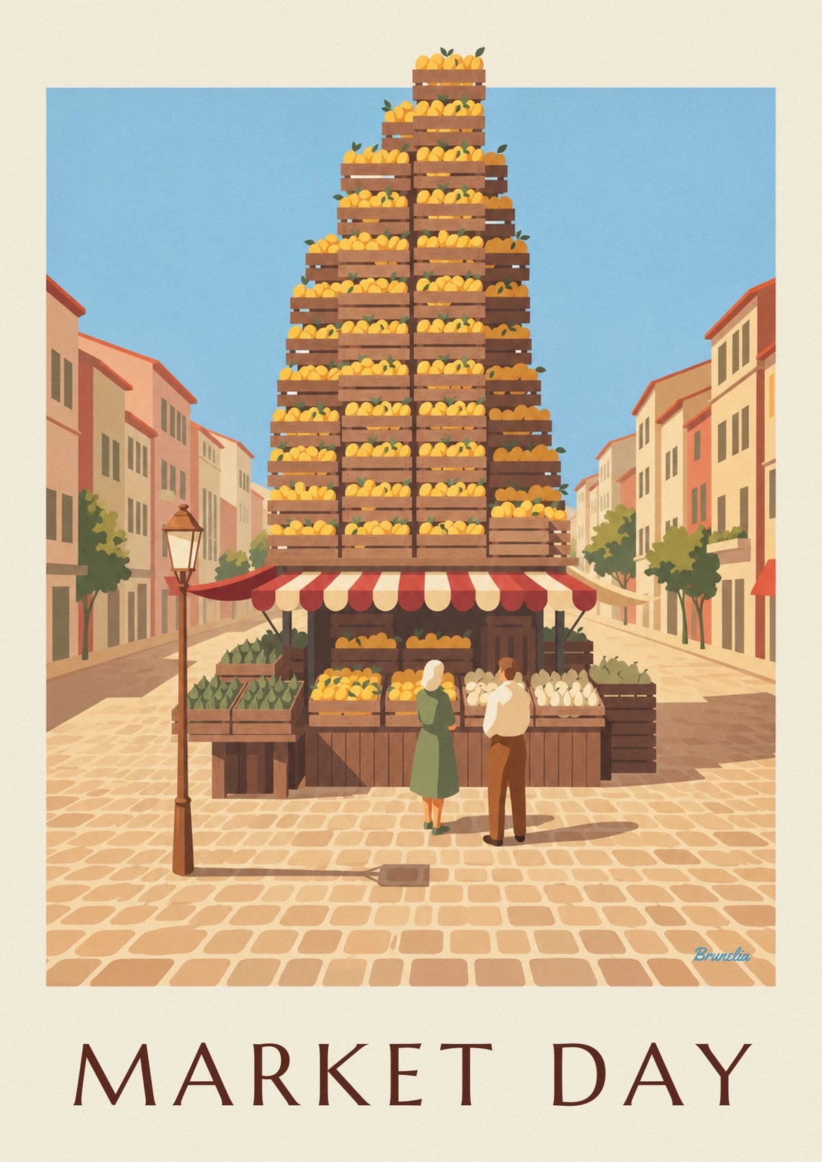 Affiche cagette de citrons sur un étal de marché