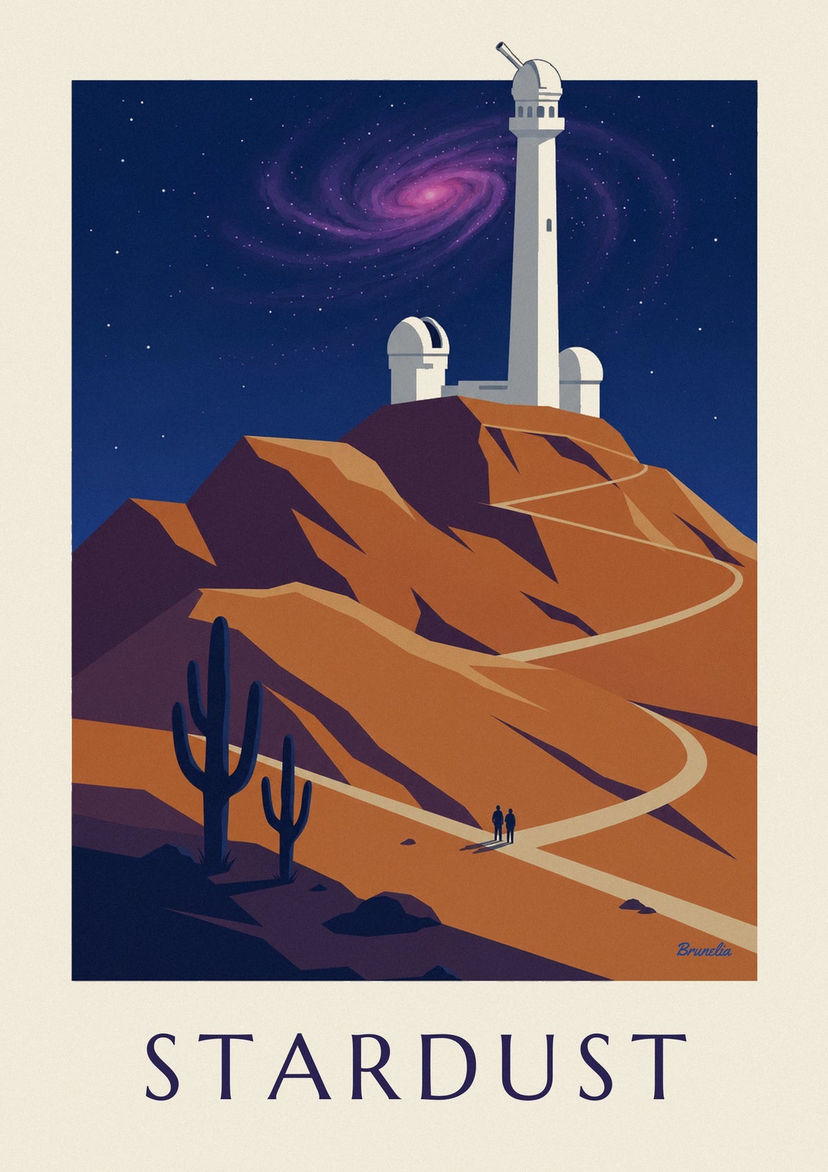 Affiche galaxie spirale et nébuleuse au-dessus d'un observatoire